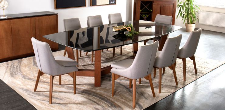 Comedor 240 x 120 cm Huxley con 8 Sillas Allegra Gris