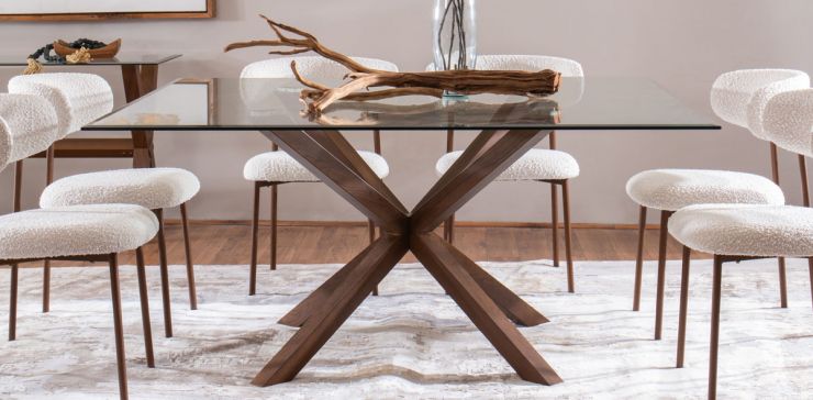 Mesa Comedor Cuadrada de Cristal 160 x 160 cm New Shanghai Nogal