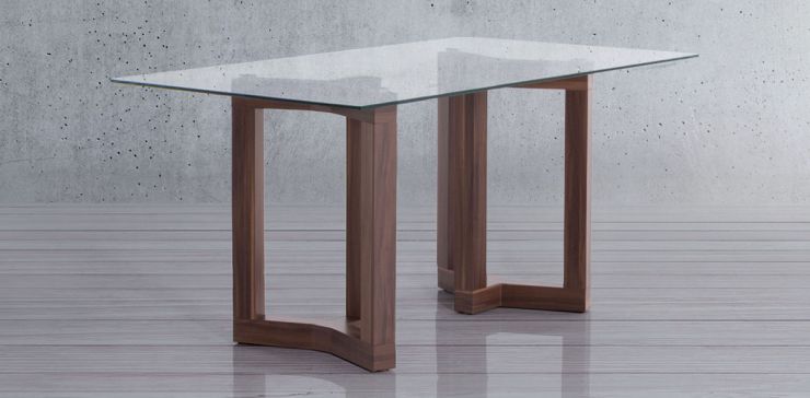 Mesa Comedor de Cristal 160 x 90 cm Gyo Nogal