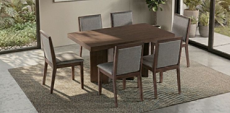 Comedor 150 x 90 cm Kiran Nogal con 6 Sillas