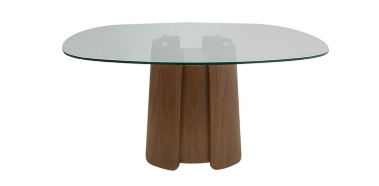 Mesa Comedor de Cristal 150 x 150 cm Zira Nogal