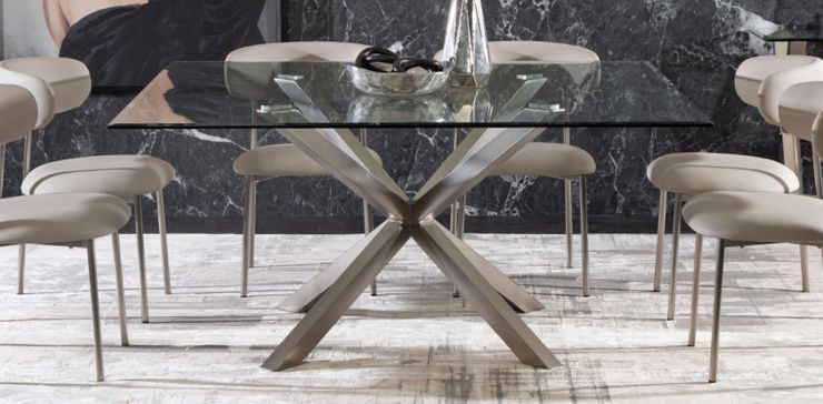 Mesa Comedor Cuadrada de Cristal 160 x 160 cm New Shanghai Plata