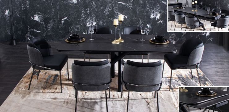 Comedor de Cerámica 180 x 100 cm Adria Negro con 6 Sillas Elan