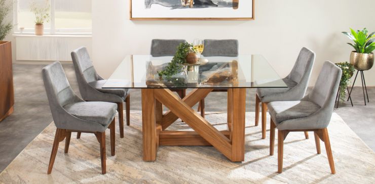Comedor 150 x 150 cm Parota Ravello Cristal con 6 Sillas