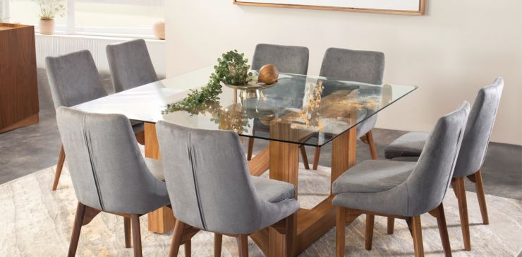 Comedor 150 x 150 cm Parota Ravello Cristal con 8 Sillas