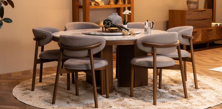 Comedor 160 cm Rivet Nogal con 6 Sillas