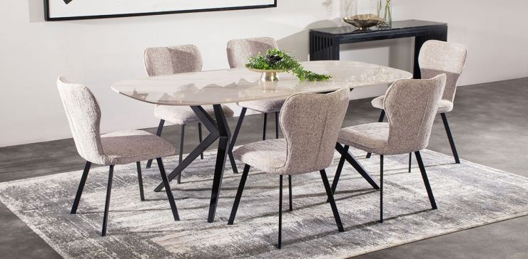Comedor 200 x 100 cm Rummer Beige con 6 Sillas Beige