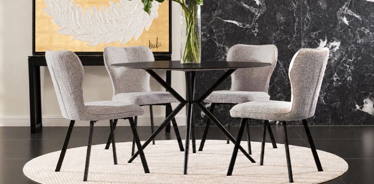 Comedor 120 cm Rummer Negro con 4 Sillas Beige