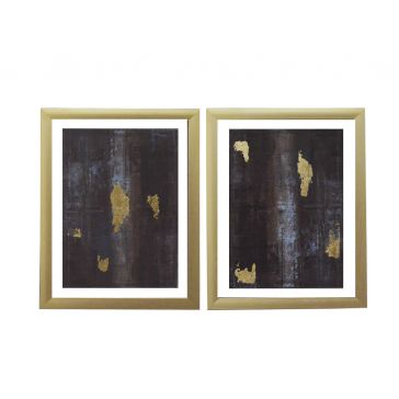 Set De 2 Cuadros Land Abstract Gold Leaft