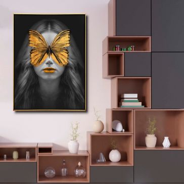 Cuadro Decorativo 83 x 133 cm Mujer con Mariposa Kyz Multicolor