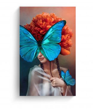 Cuadro 105 X 70 Cm Mujer y Mariposa Kyz Tela Multicolor
