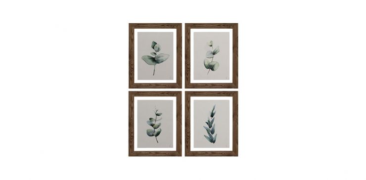 Cuadro Set 53 X 42 Cm 4 Piezas Giclee Green Leafs Plastico Blanco Vgd