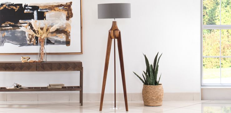 Lámpara de Piso Parota Ligna Rey Gris