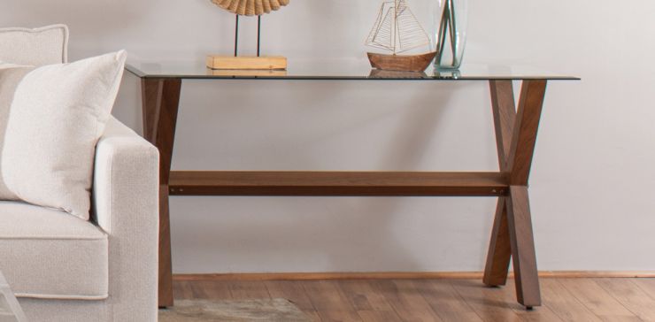 Mesa Consola Rectangular de Cristal 142 x 51 cm New Shanghai Nogal