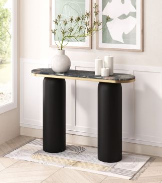 Mesa Consola Ovalada de Mármol Luxor Negro