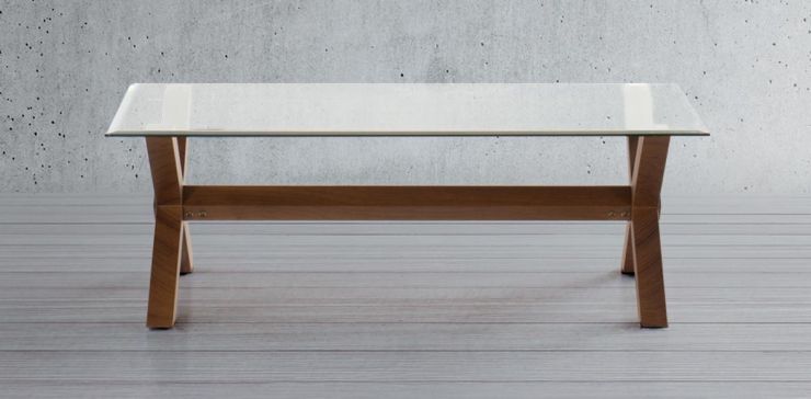 Mesa de Centro Rectangular de Cristal 132 x 77 cm New Shanghai Nogal