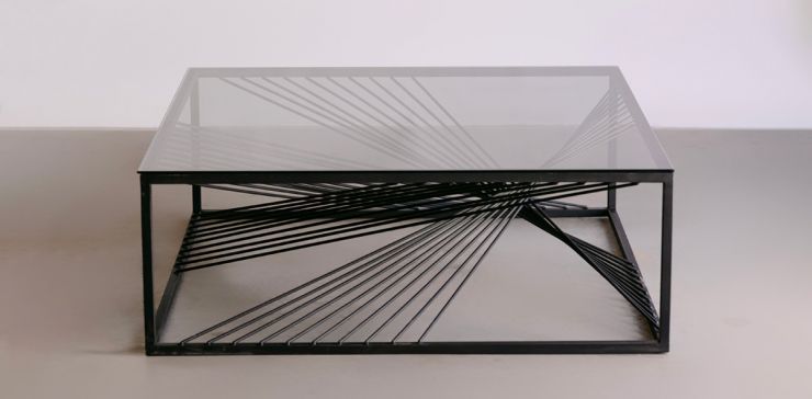 Mesa de Centro de Cristal 100 x 100 cm Volcano Negro