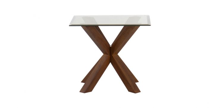 Mesa Lateral Cuadrada de Cristal 64 x 64 cm New Shanghai Nogal