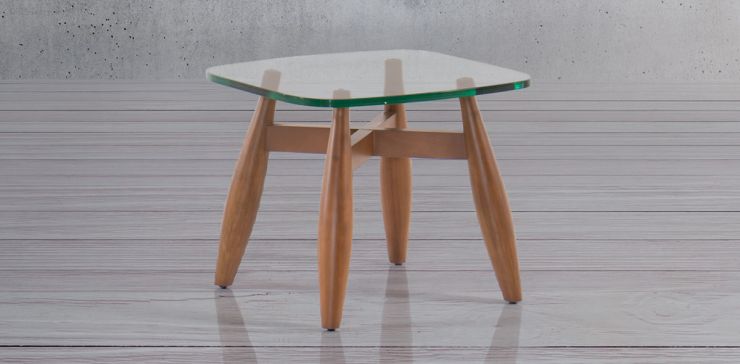 Mesa Lateral Cuadrada de Cristal 60 x 60 cm Donatto Nogal