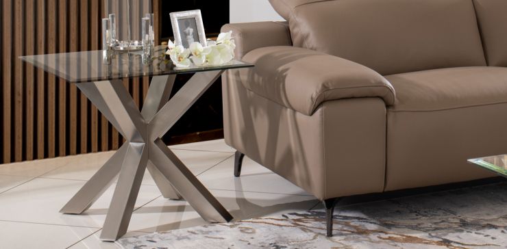 Mesa Lateral Cuadrada de Cristal 64 x 64 cm New Shanghai Plata