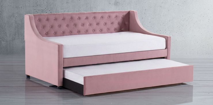 Daybed Individual Con Cama Baja Lianna Tela Rosa