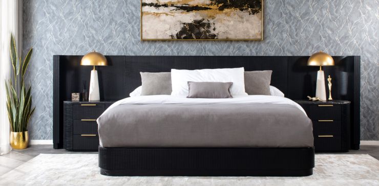 Recámara King Size Astor Negro con Extensión con Burós de Granito