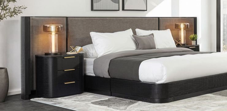 Cabecera King Size Astor Negro Tapizada con Burós de Granito