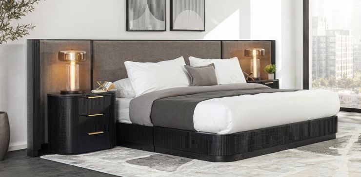 Cama King Size Astor Negro Tapizada con Extensión