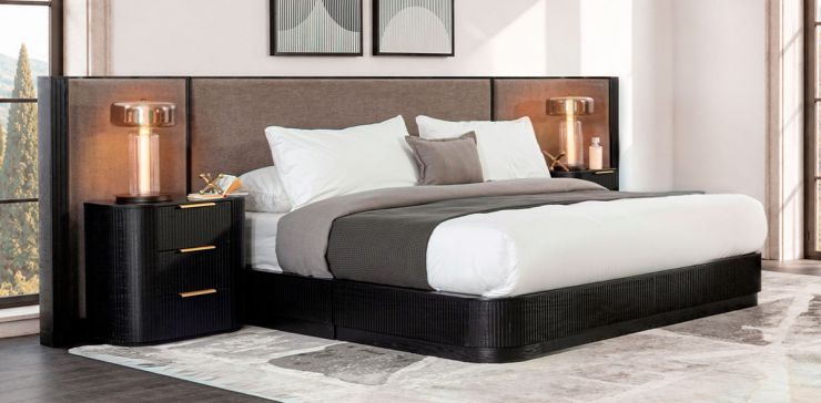 Recámara King Size Astor Negro Tapizada con Extensión