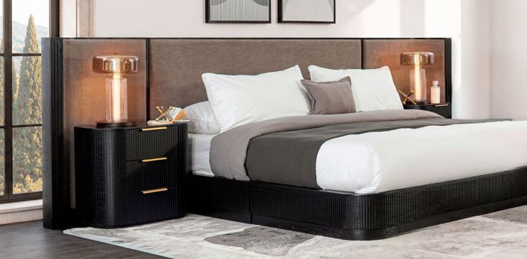 Cabecera King Size Astor Negro Tapizada con Extensión