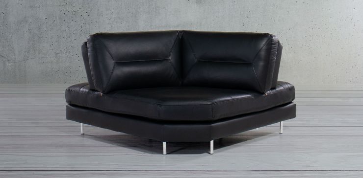 Sillón Esquinero de Piel Deslizable Biccari Negro