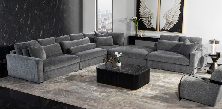 Sala Esquinera con Ottoman Alexander Gris 5 Piezas