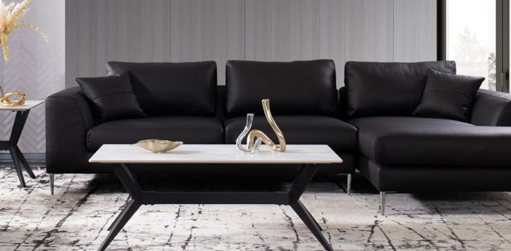 Sala en L Derecha de Piel Match Manhattan Negro