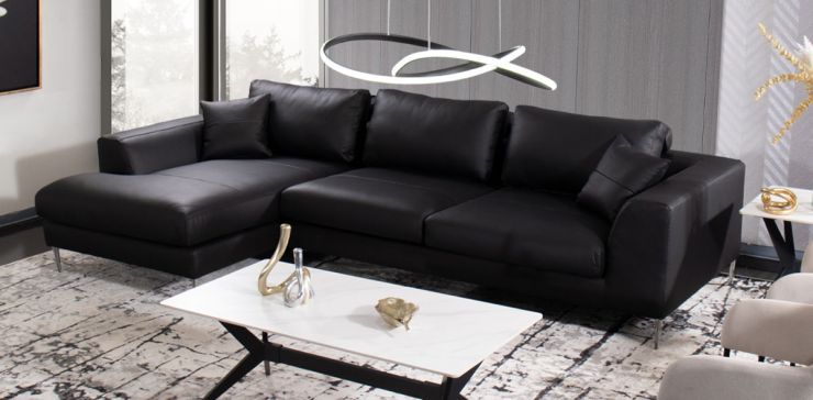 Sala en L Izquierda de Piel Match Manhattan Negro