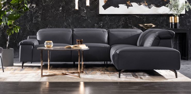 Sala en L Derecha de Piel Tood Gris