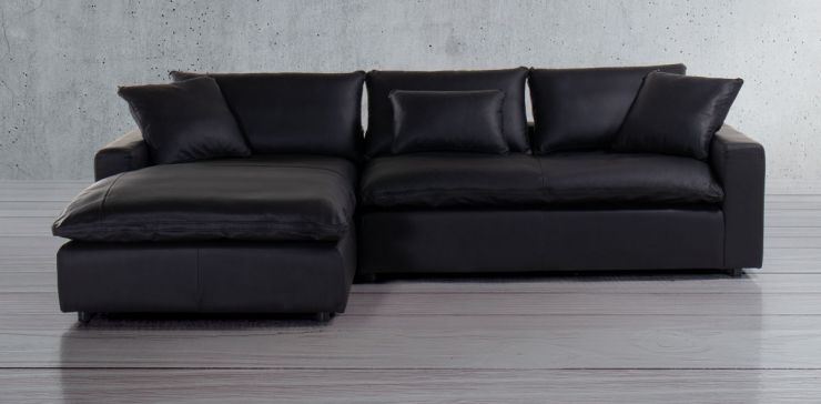 Sala en L Izquierda de Piel Tao Negro