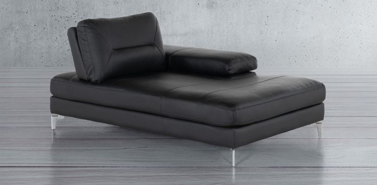 Chaise Long Derecho de Piel Deslizable Biccari Negro