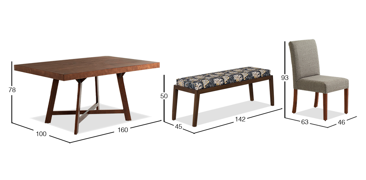Comedor 160 x 100 cm Nogal Granada y 6 sillas Gris Trend Silvie