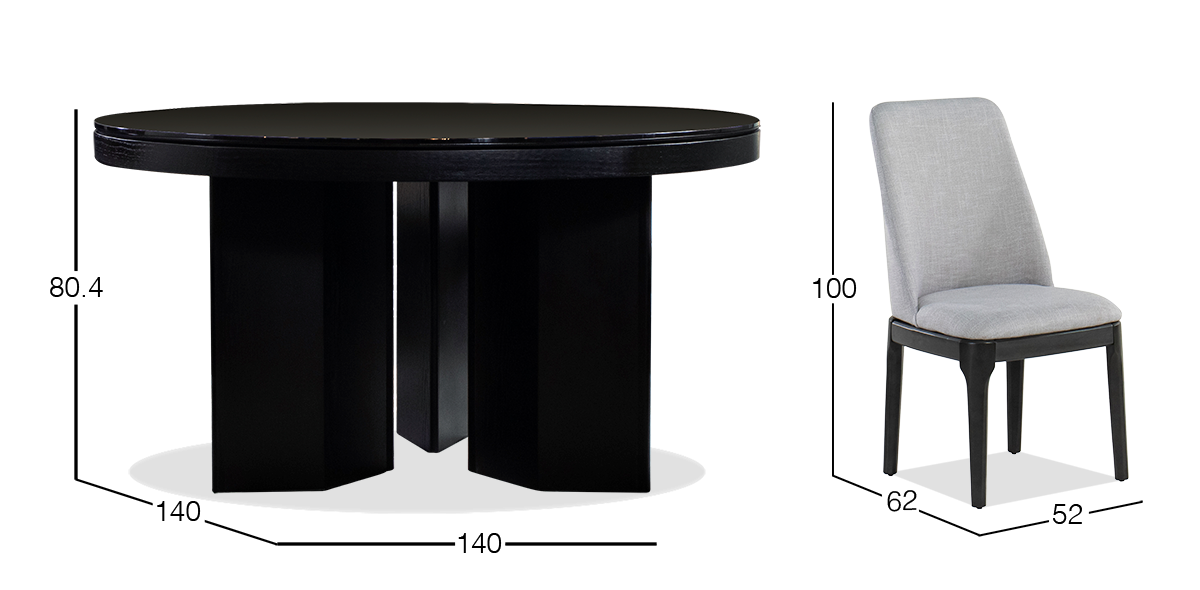 Comedor de Cristal 140 cm Adela Negro y 4 Sillas Madan
