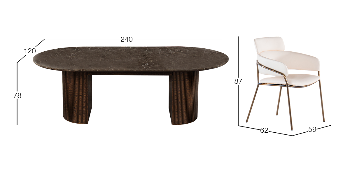 Comedor 240x 120 cm Astor Nogal Mármol con 6 Sillas Kirian
