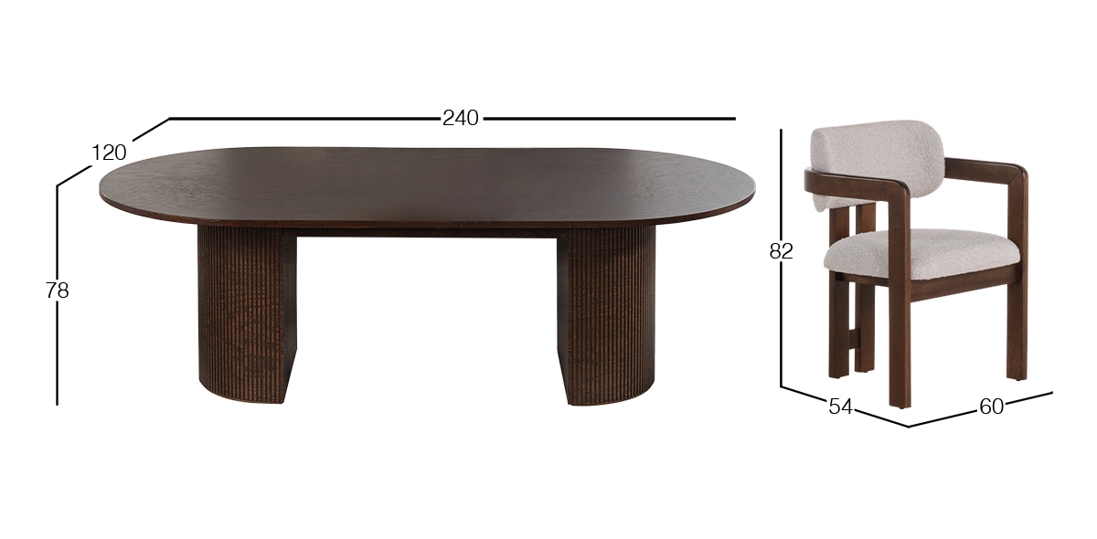 Comedor Ovalado 240  x 120 cm Astor Nogal con 6 Sillas Ellisse