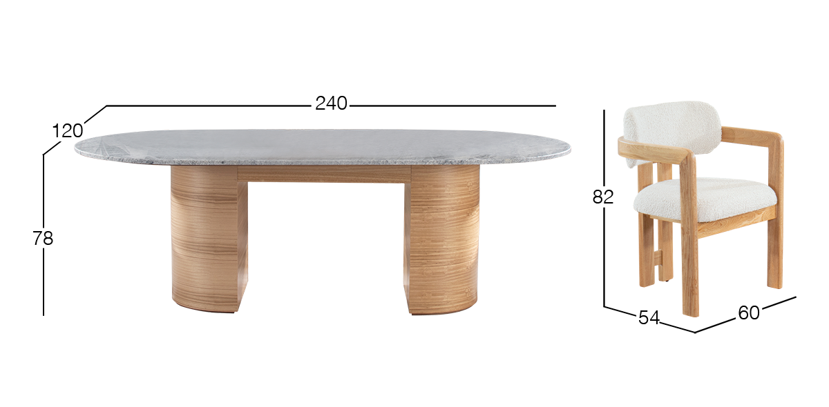 Comedor Rectangular de Granito 240 x 120 cm Astor Natural y 6 Sillas Ellisse