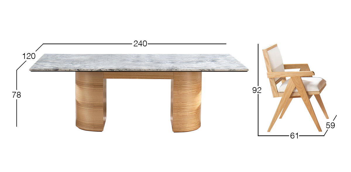 Comedor Rectangular de Granito 240 x 120 cm Astor Natural y 6 Sillas Killian