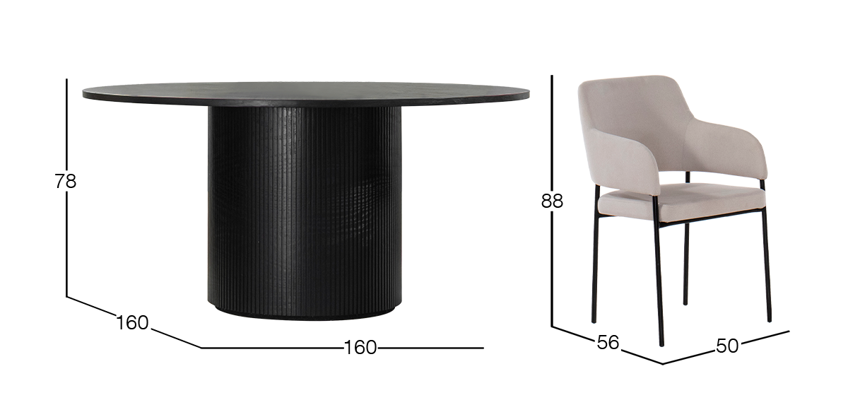 Comedor Redondo 160 cm Astor Negro y 6 Sillas Guiza
