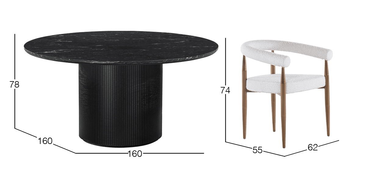 Comedor 160 cm Astor Negro Granito con 6 Sillas Marian