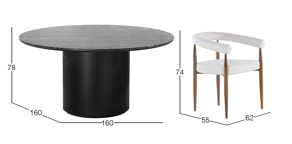 Comedor 160 cm Astor Negro Granito con 6 Sillas Marian