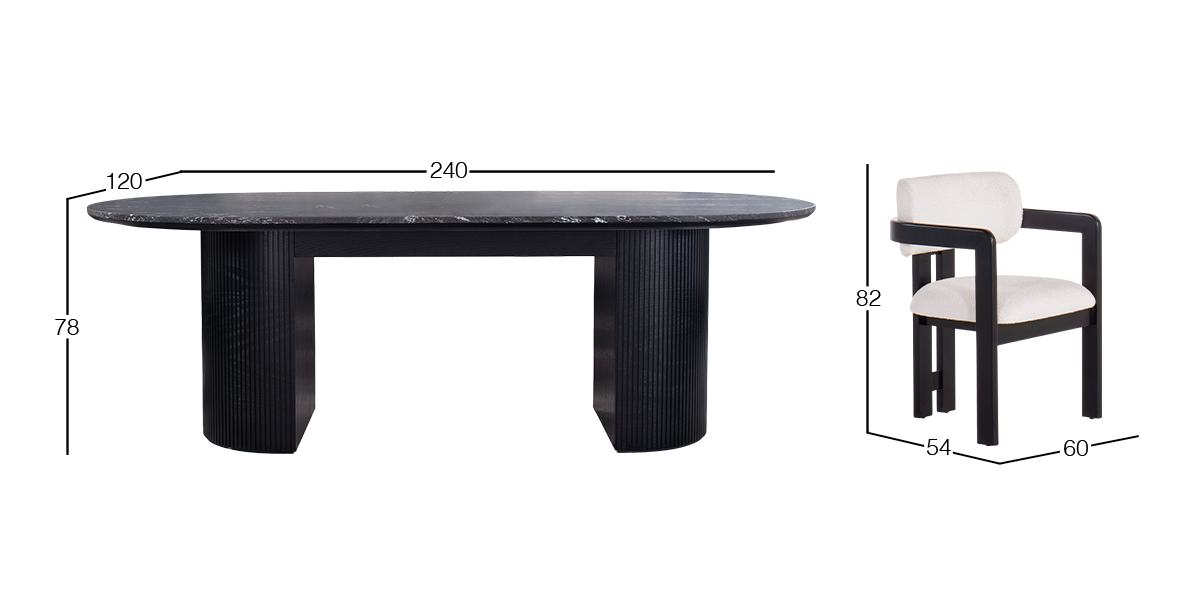 Comedor Ovalado de Granito 240 x 120 cm Astor Negro con 6 Sillas Ellisse