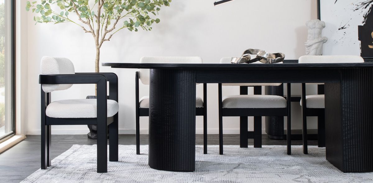 Comedor Ovalado 240 x 120 cm Astor Negro con 8 Sillas Ellisse