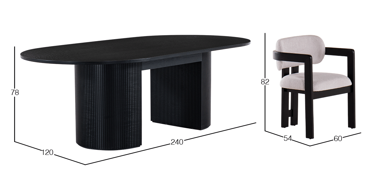 Comedor Ovalado 240 x 120 cm Astor Negro con 6 Sillas Ellisse