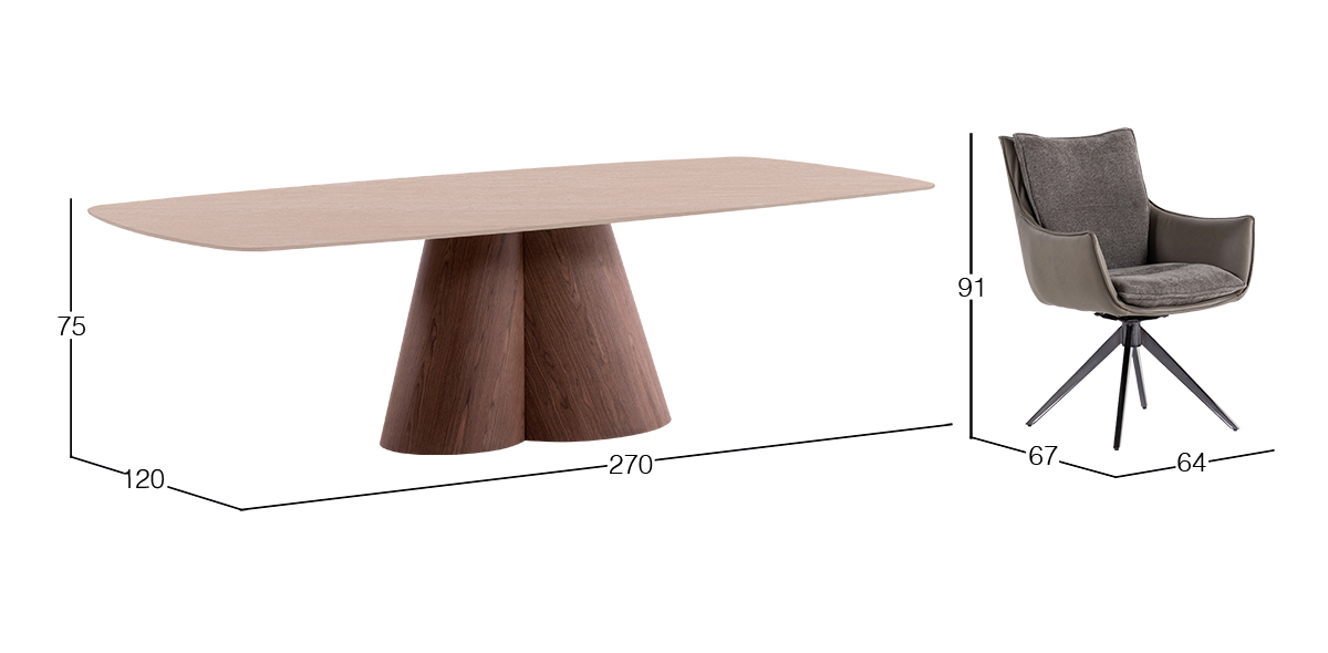 Comedor de Cerámica 270 x 120 cm Ginger con 6 Sillas Asha